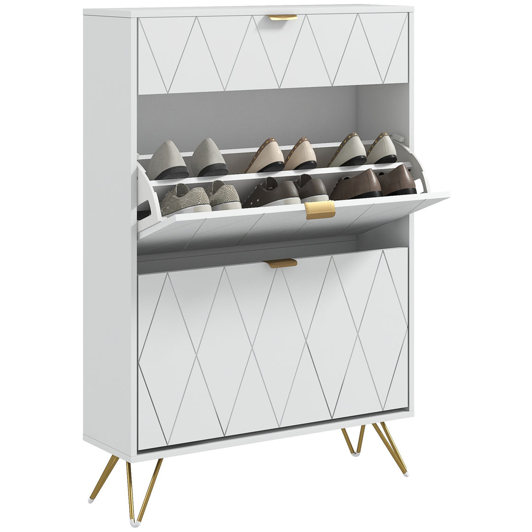 HOMCOM Two Flip Drawer Narrow Shoe Cabinet - White 