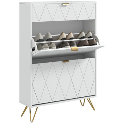 HOMCOM Two Flip Drawer Narrow Shoe Cabinet - White 