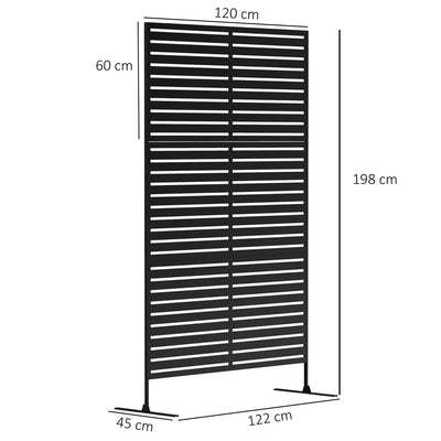 Outsunny Decorative Privacy Fence Screen, Metal Outdoor Privacy Screen Climbing Plant Trellis with Stand, 122 x 198 cm, Black 