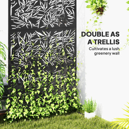 Outsunny Decorative Garden Privacy Screen with Stand, 6.5FT Freestanding Metal Outdoor Divider, Decorative Privacy Panel with Expansion Screws for Garden Pool Hot Tub, Bamboo Style, Black 