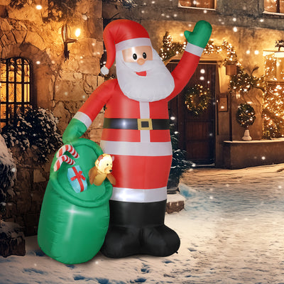 Outsunny 9ft/275 cm Christmas Inflatable Santa with Bear Sack, Giant Christmas Blow Up Decoration with Built-in LED Lights for Garden, Indoor Outdoor Home Decor 