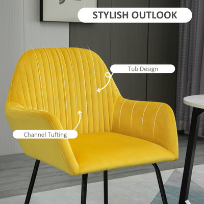 HOMCOM Velvet-Feel Plisse Back Accent Chair - Yellow 