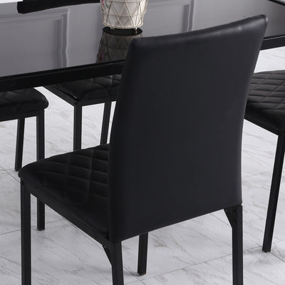 HOMCOM Modern Dining Chairs Upholstered Faux Leather Accent Chairs with Metal Legs for Kitchen, Set of 4, Black 