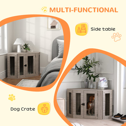 PawHut 2 in 1 Dog Crate Furniture Side Table, with Cushion, 104 x 55 x 63cm - Walnut Brown 
