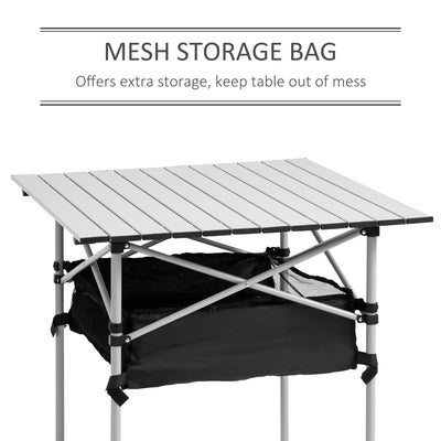 Outsunny Portable Camping Table w/ Mesh Bag & Steel Frame Hiking Furniture Desk, Silver Black 