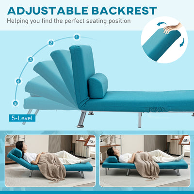 HOMCOM Single Linen-Feel Sleeper Chair - Dark Blue 