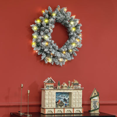 HOMCOM 60" Snowy Pine Cone and Berry Christmas Wreath, with LED Lights 