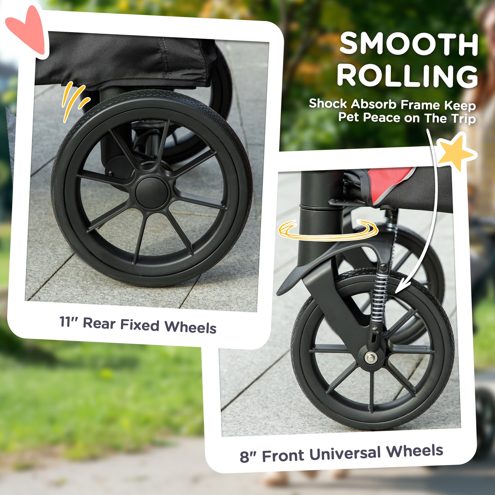 PawHut Easy Folding Pet Stroller for Large Dogs with 4 Big Wheels, Shock Absorb Frame, Safety Leashes, Brakes, Black 