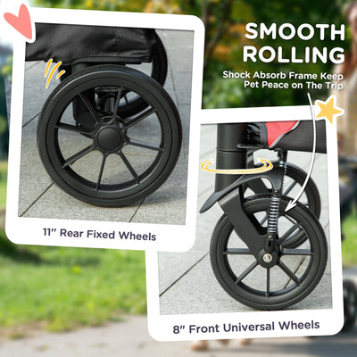 PawHut Easy Folding Pet Stroller for Large Dogs with 4 Big Wheels, Shock Absorb Frame, Safety Leashes, Brakes, Black 