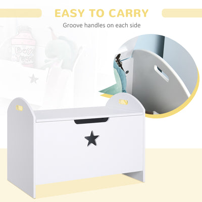 HOMCOM Kids Wooden Toy Box Organizer Children's Toy Storage with Lid Safety Hinge Side Handle Playroom Furniture White 