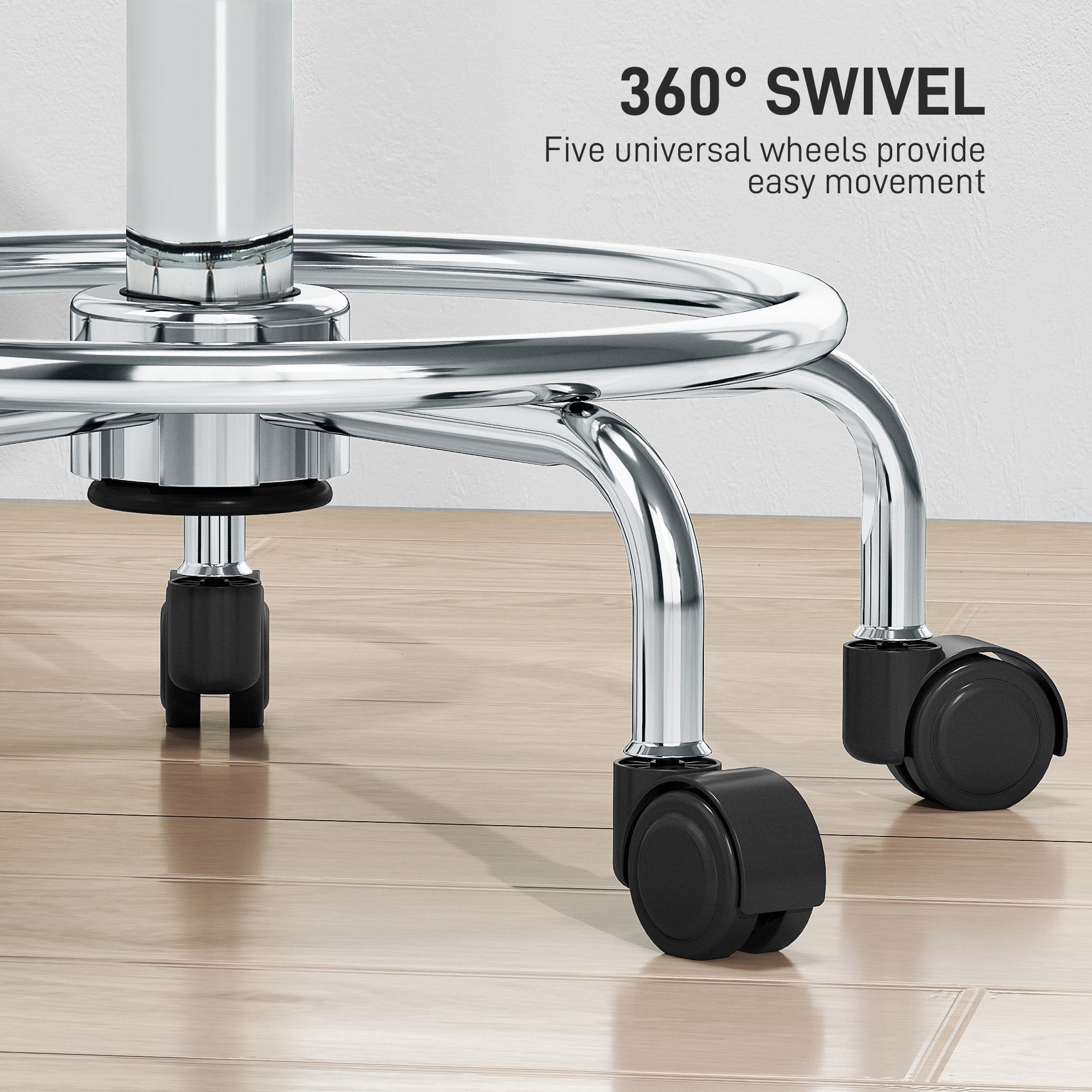 HOMCOM Adjustable PU Leather Rolling Stool - Grey 