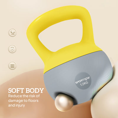 SPORTNOW 12KG Soft Kettlebell, Kettlebell with Non-Slip Handle for Home Gym, Weight Lifting, Strength Training, Yellow/Grey 