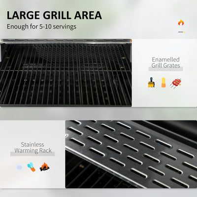 Outsunny Adjustable Charcoal Pan BBQ, with Thermometer and Warming Rack 
