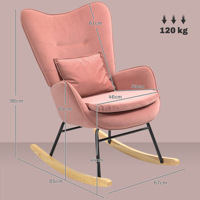 HOMCOM Velvet-Feel Rocking Armchair - Pink 