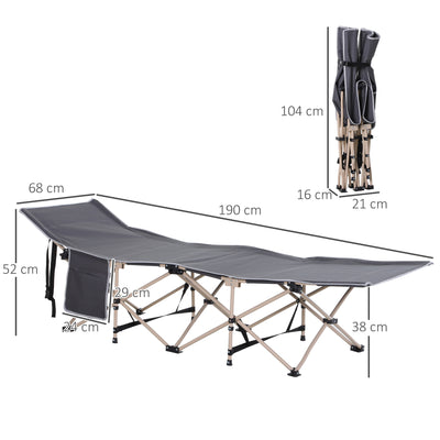 Outsunny Single Steel Frame Portable Camping Cot, with Carry Bag - Grey 