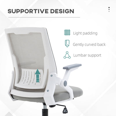 Vinsetto Mesh Office Chair, Desk Chair with Lumbar Support, Flip-up Armrest, Swivel Wheels, Adjustable Height, Grey 
