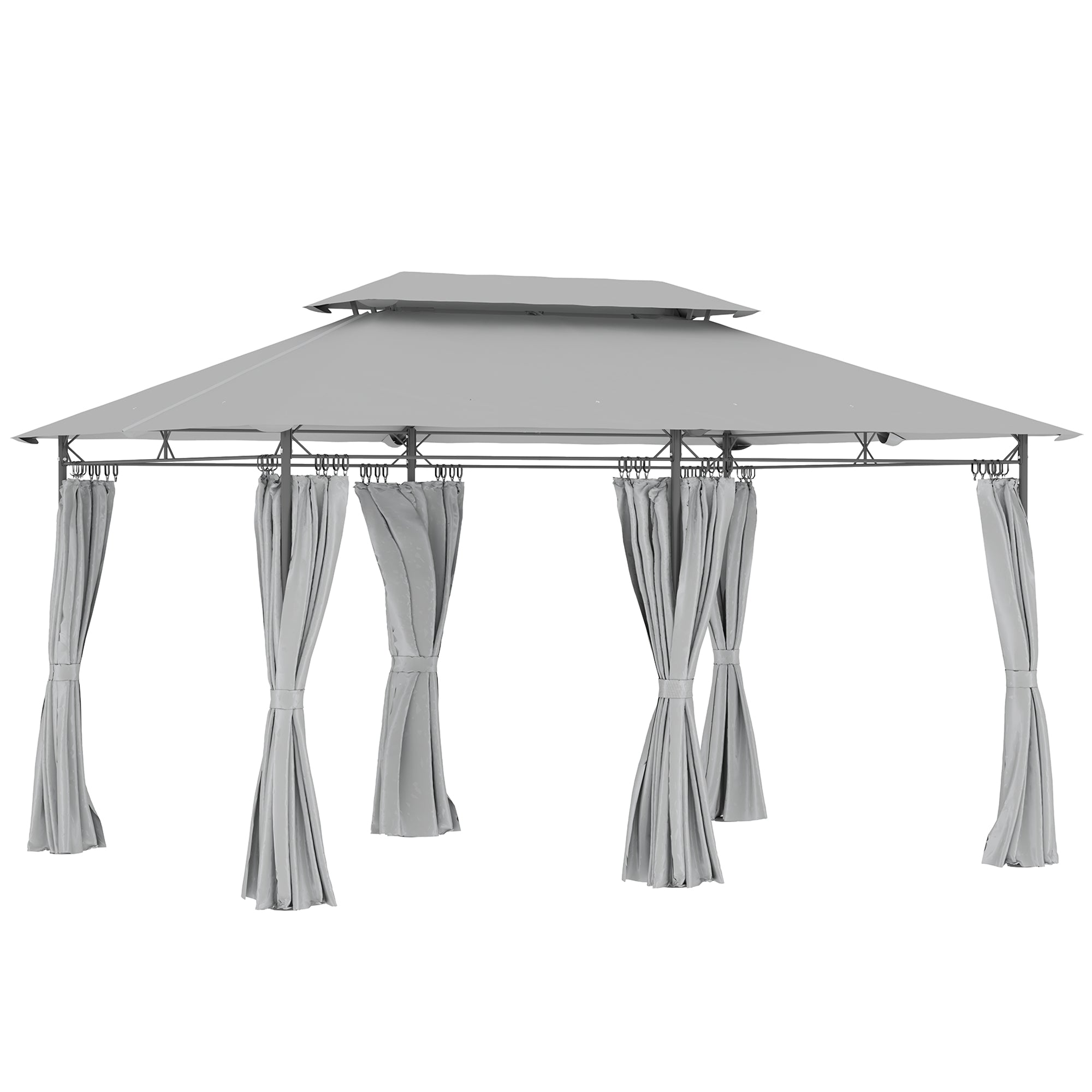 Outsunny 3 x 4m Metal Frame, Two-Tier Roof Gazebo - Dark Grey 