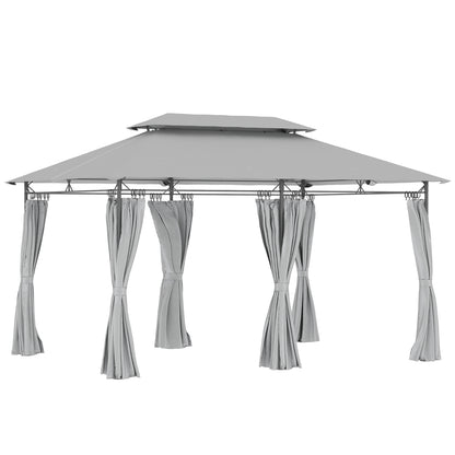 Outsunny 3 x 4m Metal Frame, Two-Tier Roof Gazebo - Dark Grey 