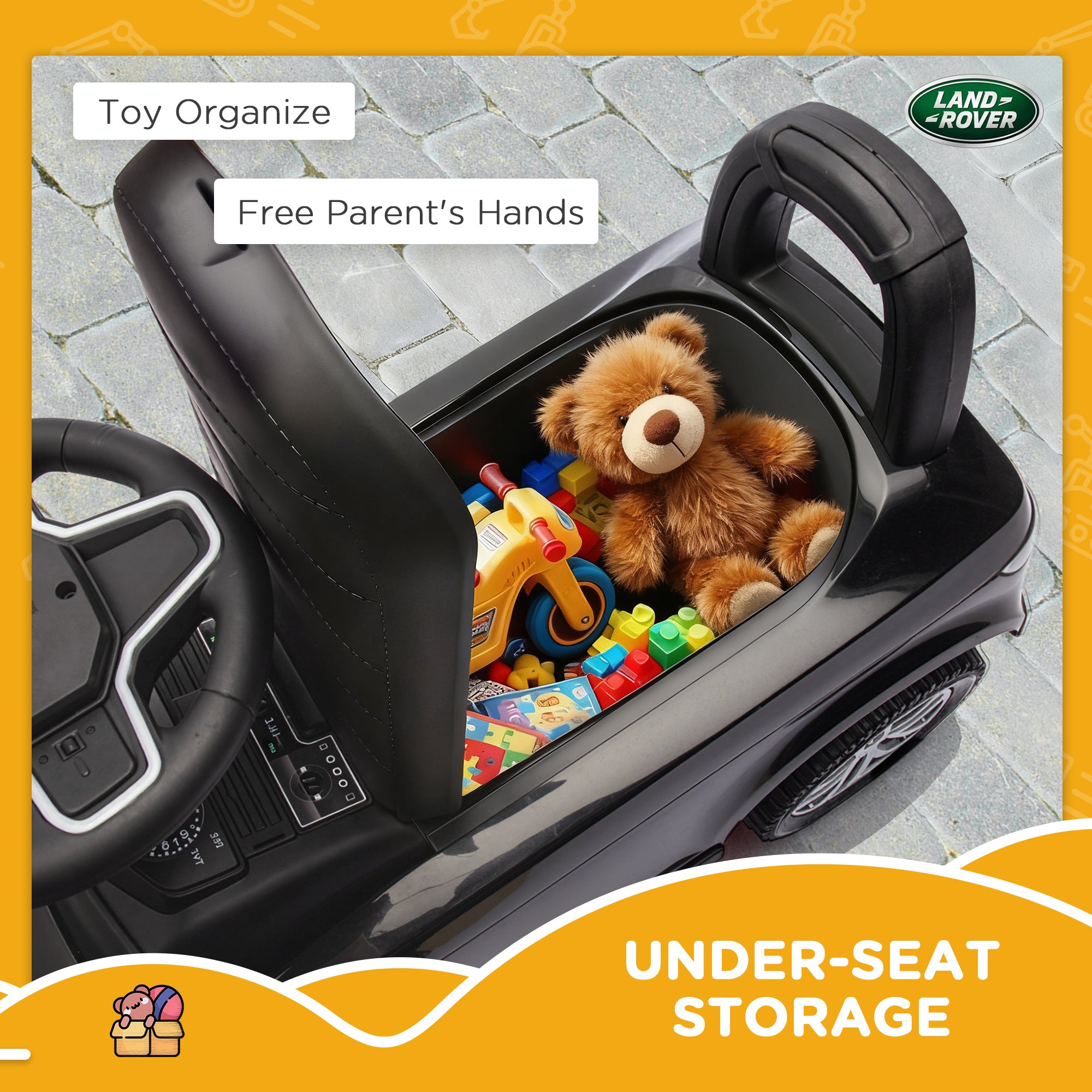 AIYAPLAY Land Rover Licensed Toddler Ride on Car with Horn, Engine Sounds, Under-Seat Storage, for 18-36 Months, Black 
