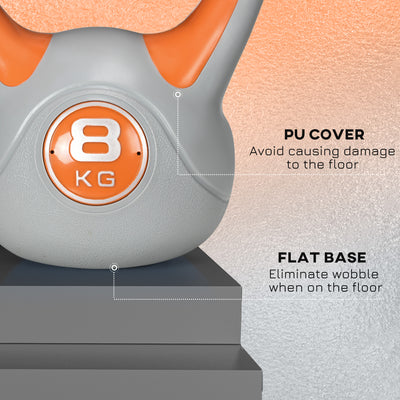 SPORTNOW Kettlebell, 8kg Kettle Bells with Handle for Home Gym Weight Lifting and Strength Training, Orange and Grey 