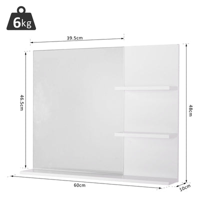 kleankin Modern Bathroom Mirror, Wall-mounted Vanity Mirror with 3 Tiers Storage Shelves for Make Up, White 