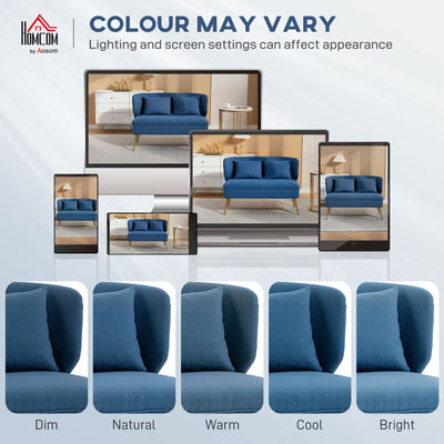 HOMCOM 2 Seater Sofa, Linen-look Fabric Small Sofa with Wing Back, Thick Seat, Metal Legs, Dark Blue 