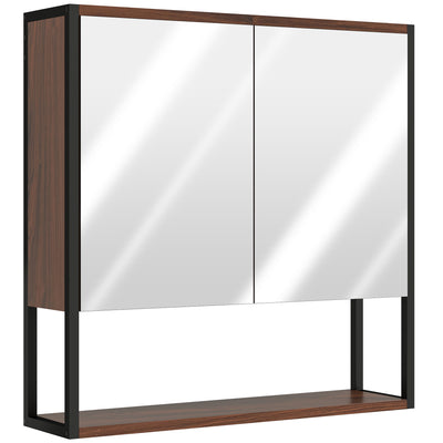 HOMCOM Bathroom Mirror Cabinet with Soft-Close Doors and Adjustable Shelf - Natural Wood Finish 