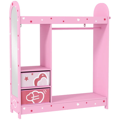 AIYAPLAY Kids Clothes Rail, Kids Wardrobe with Mirror, Shelves, Fabric Storage and Hooks for Bedroom, Nursery, Pink 