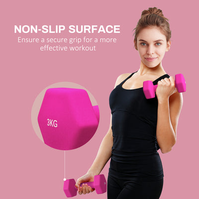 SPORTNOW 2 x 3kg Hexagonal Dumbbells Weights Set with Non-Slip Grip for Home Gym Workout, Pink 