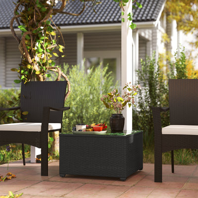 Outsunny 62 x 62cm Glass-Top Rattan Side Table - Black 
