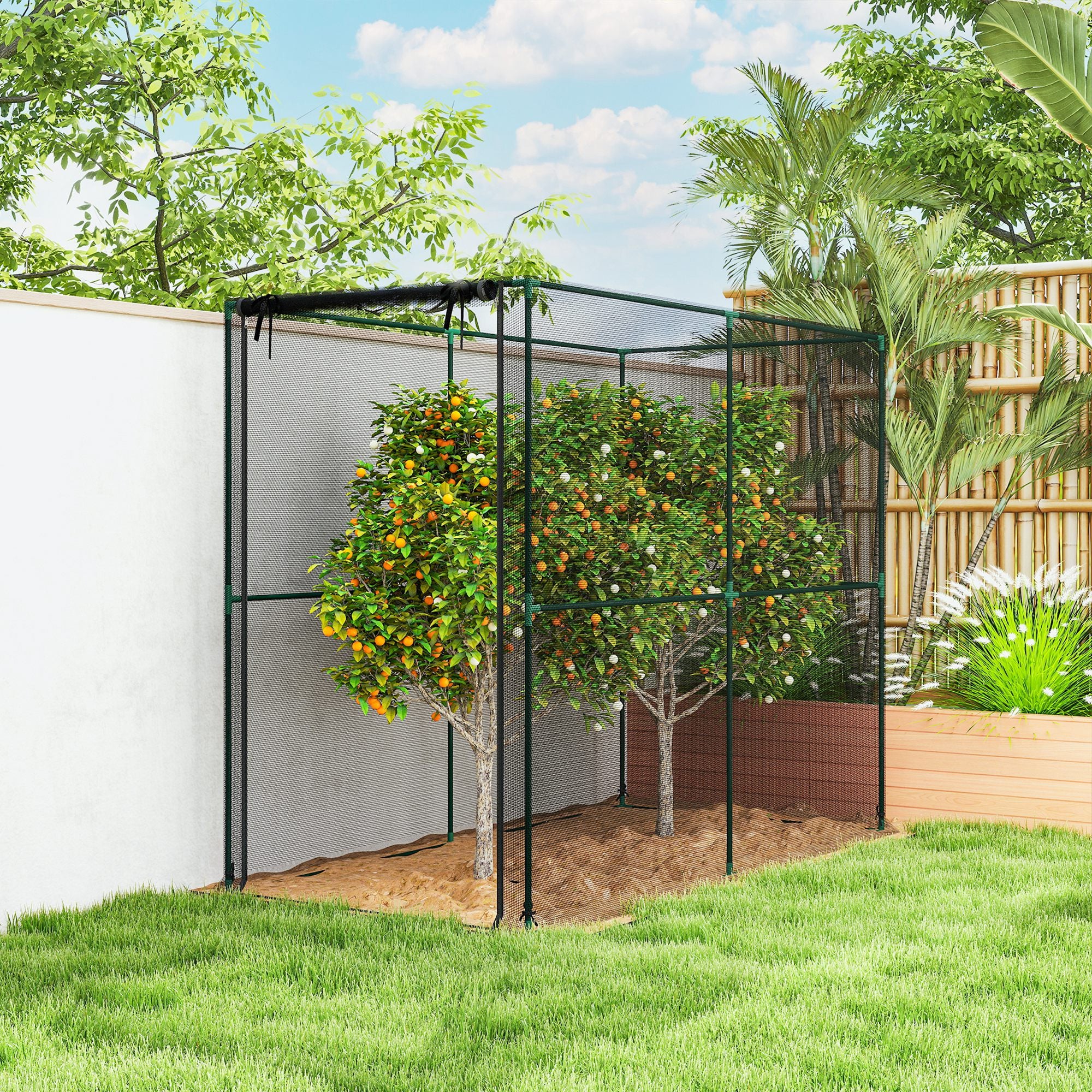 Outsunny Fruit Cage Bird Netting, Brassica Cage Plant Protection Tent with Zipped Door, Anti Bird, Insects, Small Animals, Black 