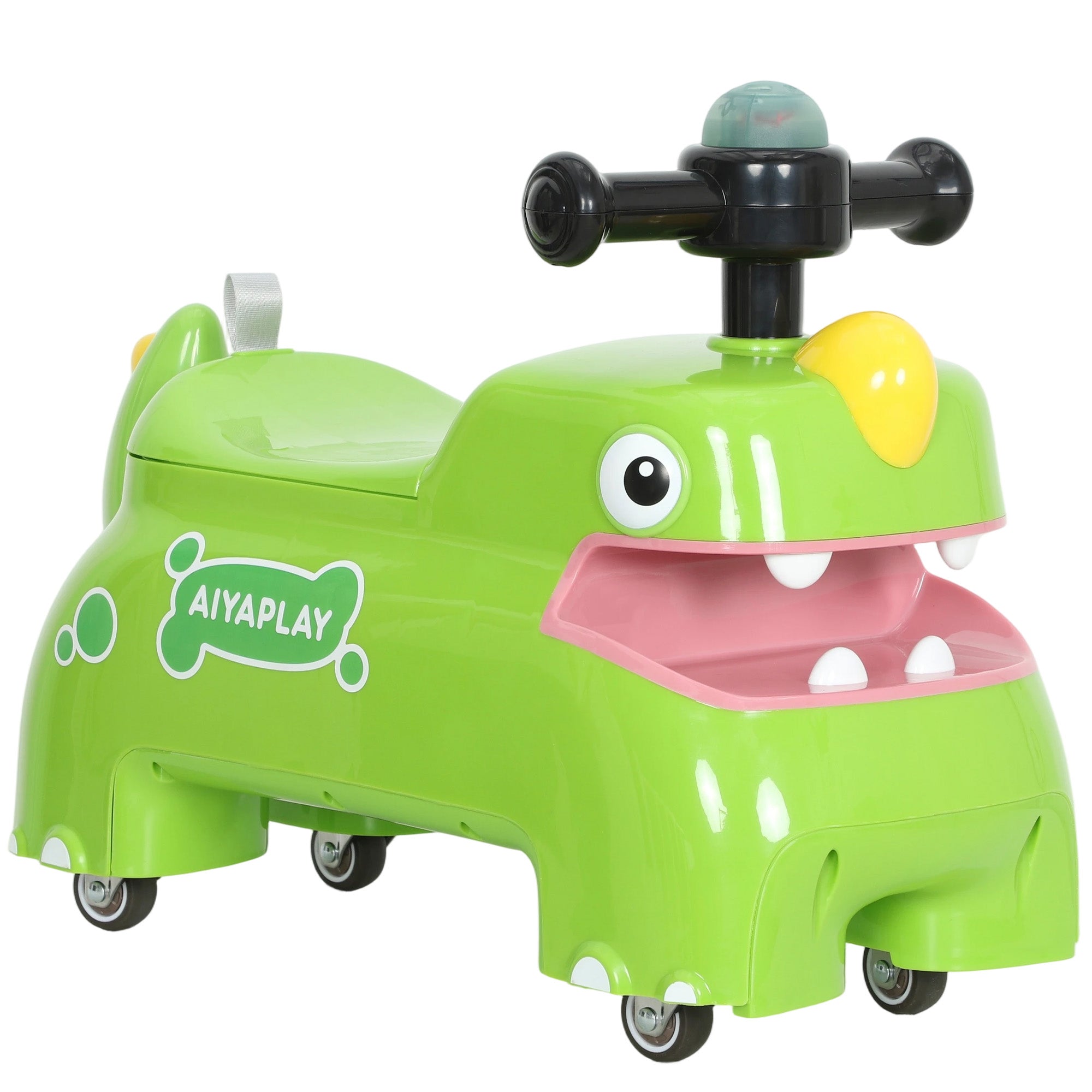 AIYAPLAY Kids Ride On Car, Dinosaur Foot to Floor Slider with Storage, Toddler Walker with Light, Sounds, Green 