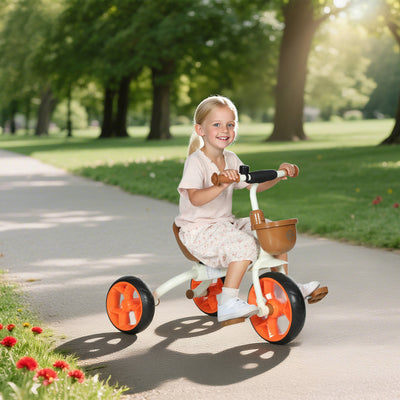 AIYAPLAY Kids Trike, Toddler Tricycle with Front Basket and EVA Wheels for Ages 2-5 Years, Indoor Outdoor for Boys Girls, Orange 