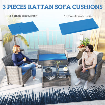 Outsunny Outdoor Seat Cushion Pads for Rattan Furniture, 3 PCs Garden Furniture Cushions,  Sky Blue