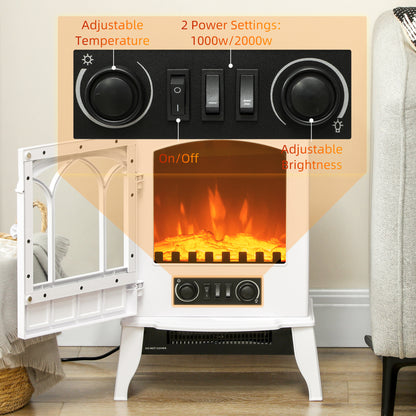 HOMCOM Freestanding Electric Fireplace, Electric Stove Heater with LED Flame Effect, Overheating Safety System, 1000W/2000W White 