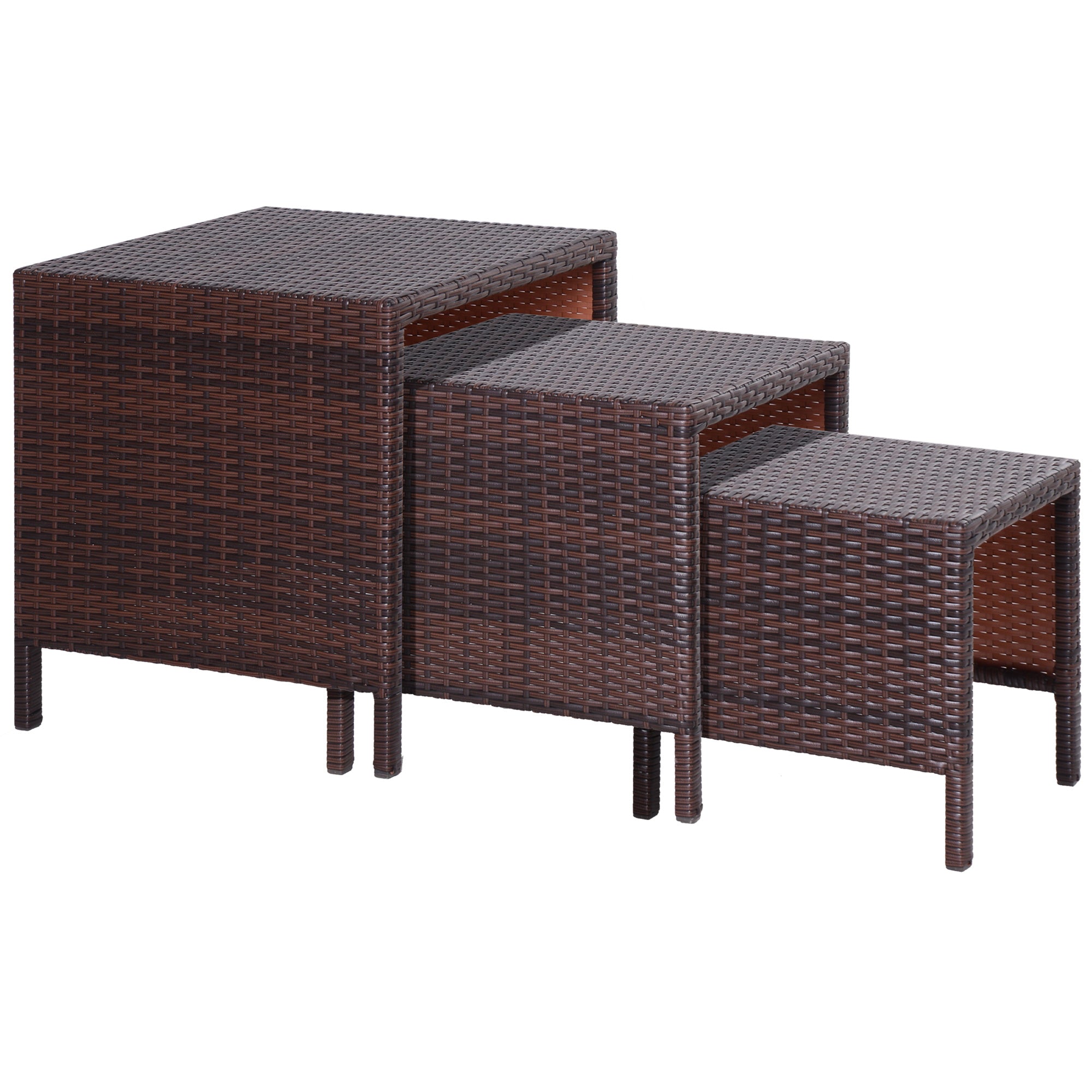 Outsunny 3 Pcs Rattan Nesting Tables Set-Brown 