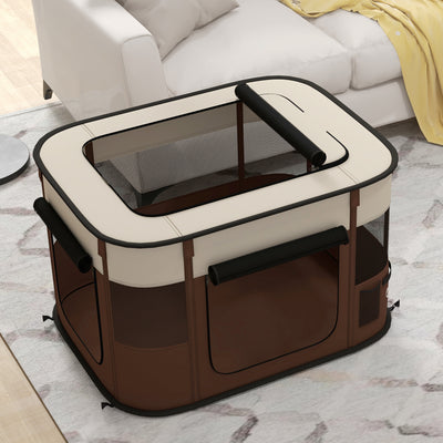 PawHut Foldable Dog Pen with Storage Bag for Indoor/Outdoor Use, Portable Pet playpen, with Ground Stakes - Brown 