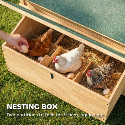 PawHut Chicken Coop, Wooden Outdoor Hen House with Nesting Box, Openable Waterproof Top, Pull-Out Tray, 150 x 100 x 97cm - Yellow