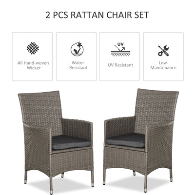 Outsunny 2 PC Outdoor Rattan Armchair Dining Chair Garden Patio Furniture w/ Armrests Cushions Grey 