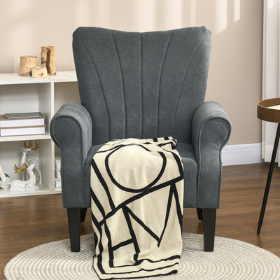 HOMCOM Upholstered Accent Chair with High Back, Rolled Arms and Wood Legs, Soft Thick Padded Armchair, Grey 