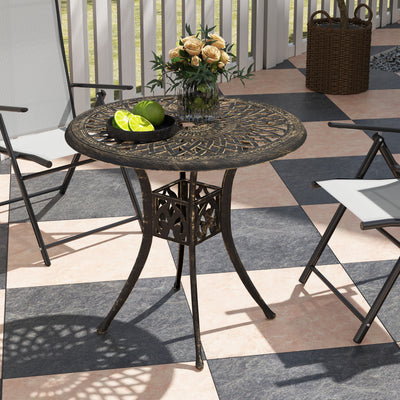 Outsunny 78 cm Round Garden Dining Table with Parasol Hole Antique Cast Aluminium Outdoor Table Only, Bronze Tone 