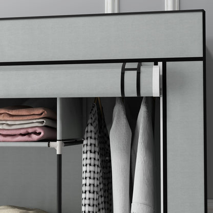 HOMCOM Fabric Wardrobe for Bedroom, Portable Cloth Wardrobe with 10 Compartments, 2 Hanging Rails and 4 Fabric Drawers, 166 x 42.5 x 169.5cm, Dark Grey 