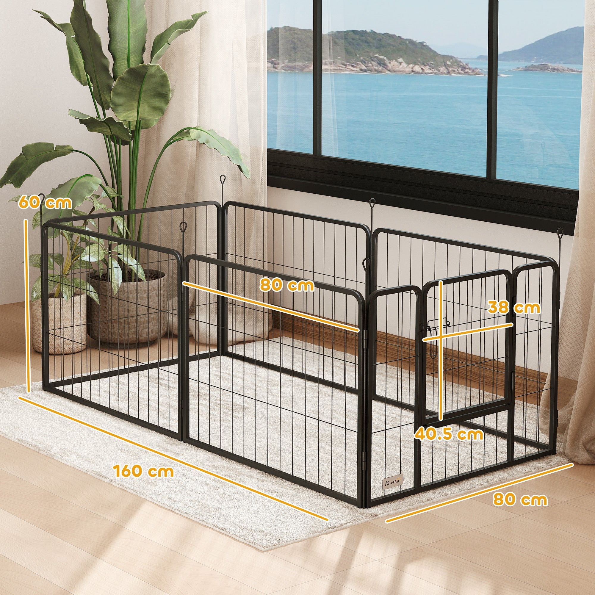 PawHut 6 Panels Dog Playpen, Portable Detachable Puppy Pen with Door, for Small Dogs, 60cm High, Black 