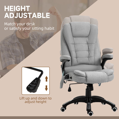 Vinsetto Office Chair, Ergonomic Desk Chair with 6-Point Massage and Back Heated, Linen-Feel Fabric Computer Gaming Chair with Arms, Lumbar Support, Light Grey 