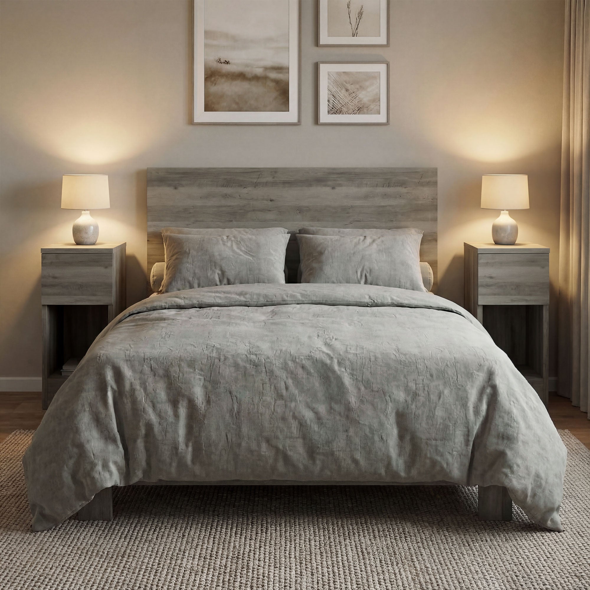 HOMCOM Set of Two Modern Storage Bedside Tables - Grey 