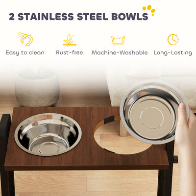 PawHut Raised Dog Bowls with Stand, 4 Heights Adjustable Pet Feeder with 3 Adjustable Angles for Small, Medium & Large Breeds, Brown 
