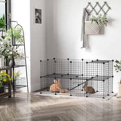PawHut DIY Pet Playpen Metal Wire Fence Indoor Outdoor Rabbit Small Animals Cage 36 Panel Enclosure Black 