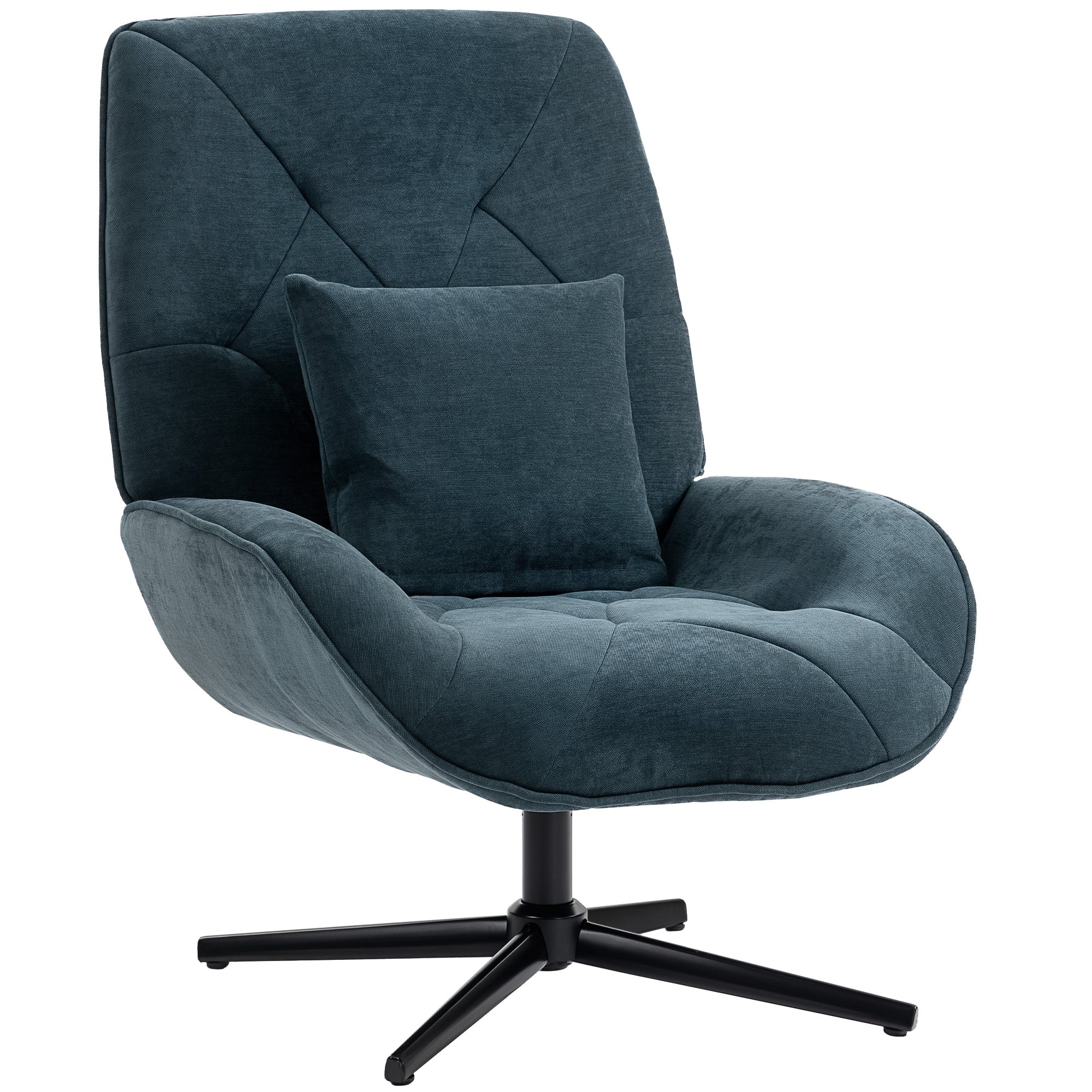 HOMCOM Accent Chair, Chenille Upholstered Swivel Armchair with Lumbar Pillow, High Back, Deep Seat and Metal Legs, Dark Green 