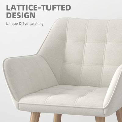 Set of 2 Accent Chair, Arm Chair with Slanted Back, Thick Padding and Rubber Wooden Legs for Living Room, Cream White 