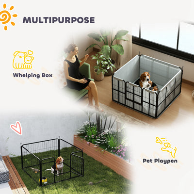 PawHut Steel Dog Whelping Box with Washable Pee Pad, Windproof Cloth, Lockable Door, for Small & Medium Dogs, 102 x 102 x 60cm 